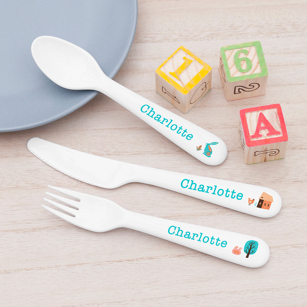 Personalised Kids Scandi Summer Cutlery Set - Plastic - Buy 0 at GiftMasters.co.uk