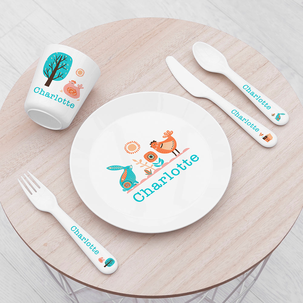 Personalised Kids Scandi Summer Plastic Dining Set - Buy 0 at GiftMasters.co.uk
