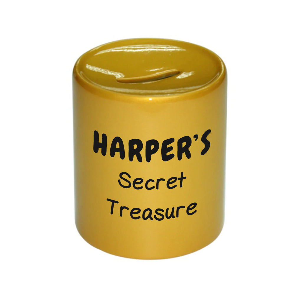 Personalised Kids Secret Treasure Gold Money Box - Buy Ceramic Holders at GiftMasters.co.uk