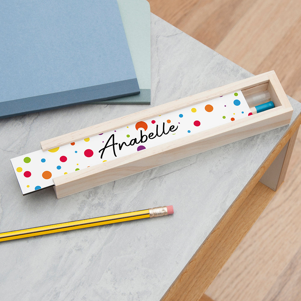 Personalised Kids Slim Polka Dot Pencil Box - Buy 0 at GiftMasters.co.uk