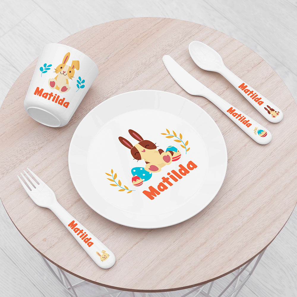 Personalised Kids Spring Bunny Plastic Dining Set - Buy 0 at GiftMasters.co.uk