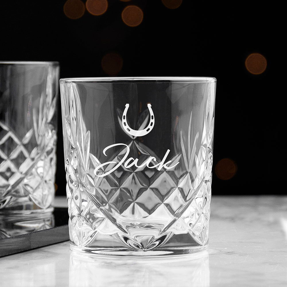 Personalised Lucky Horseshoe Whisky Tumbler - Buy Glass Tumbler at GiftMasters.co.uk