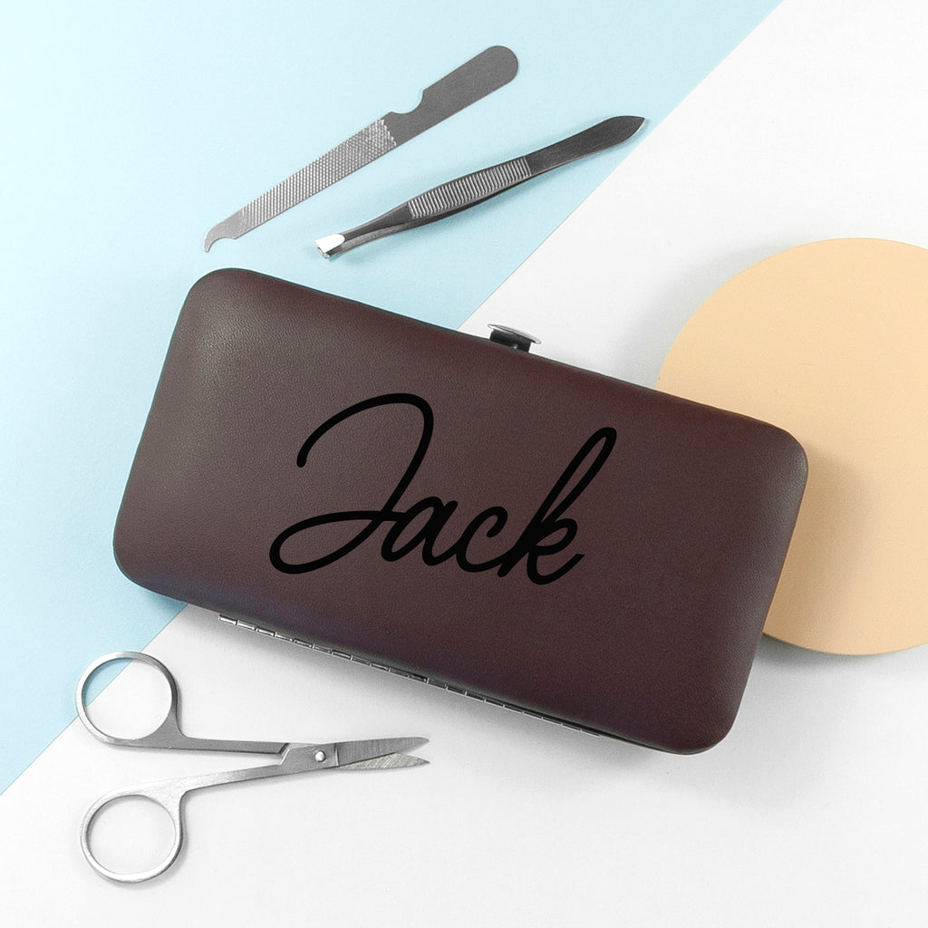 Personalised Manicure Set - Brown - Buy Leather Accessories at GiftMasters.co.uk