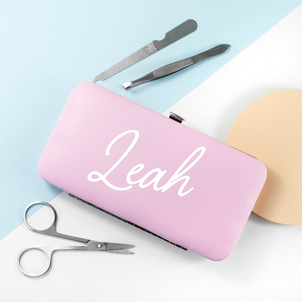 Personalised Manicure Set - Pink - Buy Leather Accessories at GiftMasters.co.uk