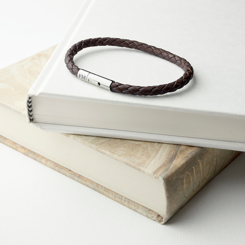 Personalised Men's Capsule Tube Woven Bracelet In Cedar Brown - Buy Leather Accessories at GiftMasters.co.uk