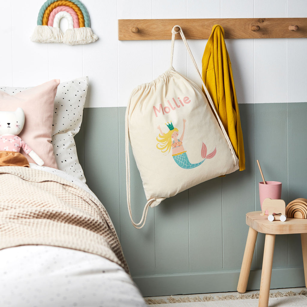 Personalised Mermaid Cotton Nursery Bag - Buy Textile Bags at GiftMasters.co.uk