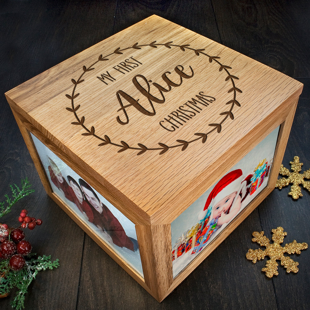 Personalised My First Christmas Memory Box - Buy Wooden Keepsake Boxes at GiftMasters.co.uk
