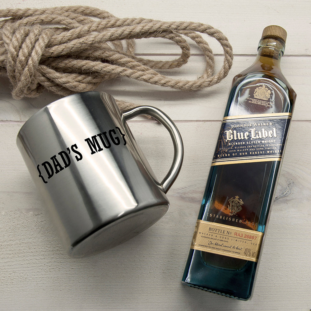 Personalised Name with Swirl Brackets Silver Outdoor Mug - Buy Metal Outdoor Mugs at GiftMasters.co.uk