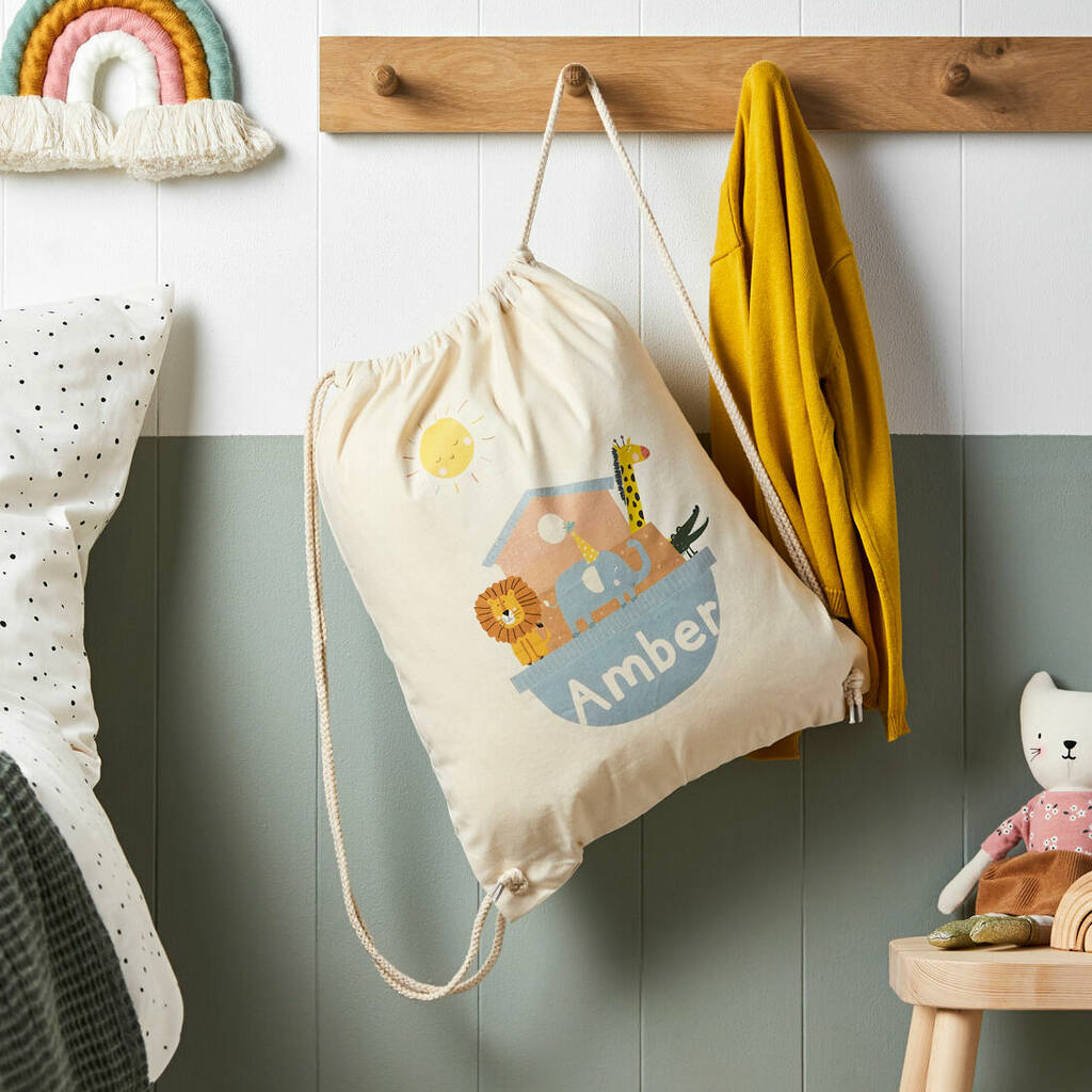 Personalised Noah's Ark Cotton Nursery Bag - Buy Textile Bags at GiftMasters.co.uk