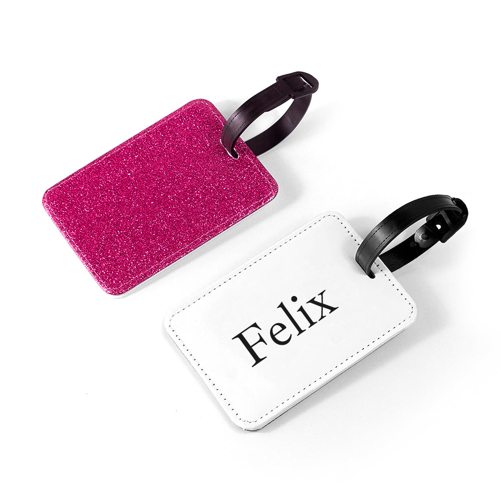 Personalised Pink Glitter School Bag Tag - Buy Textile Accessories at GiftMasters.co.uk