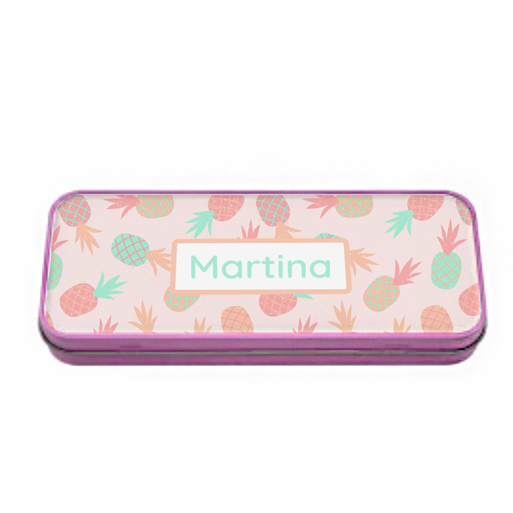 Personalised Pink Tin Pencil Case - Buy Metal Stationary Tins at GiftMasters.co.uk