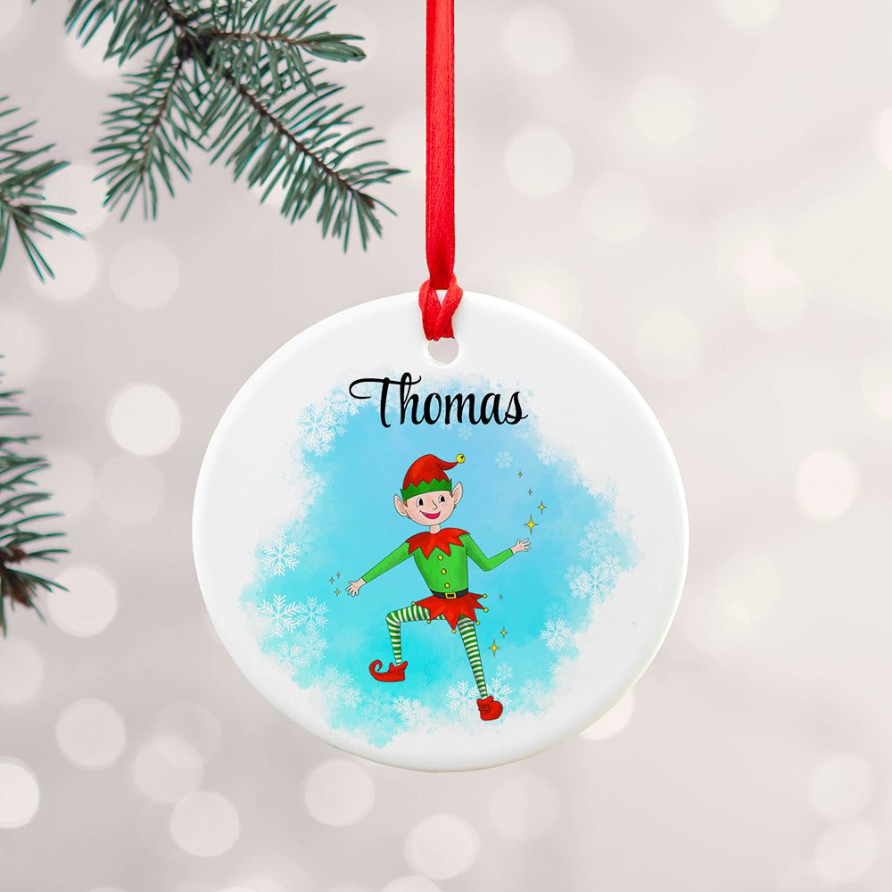 Personalised Playful Elf Christmas Ornament - Buy Ceramic Decorations at GiftMasters.co.uk