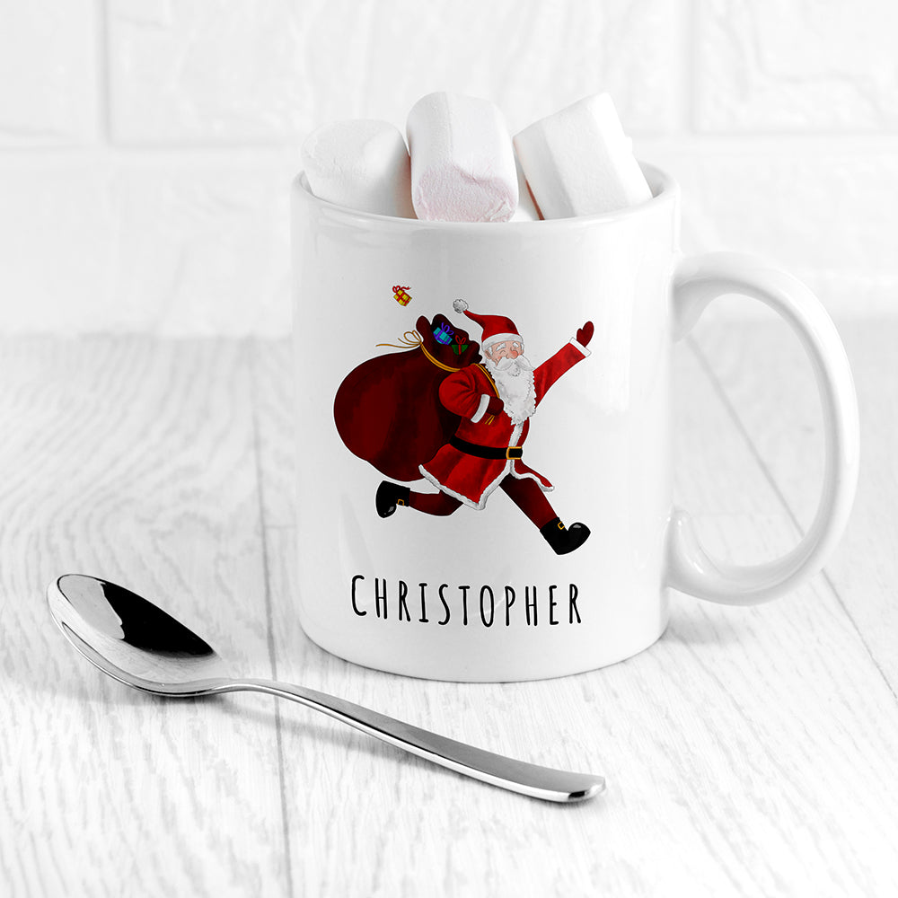 Personalised Playful Santa Christmas White Mug - Buy Ceramic Mugs at GiftMasters.co.uk