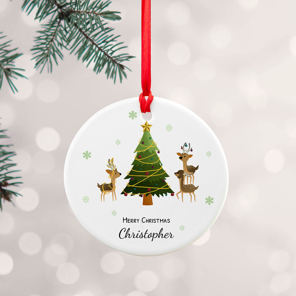 Personalised Playing Reindeers Ornament - Buy Ceramic Decorations at GiftMasters.co.uk