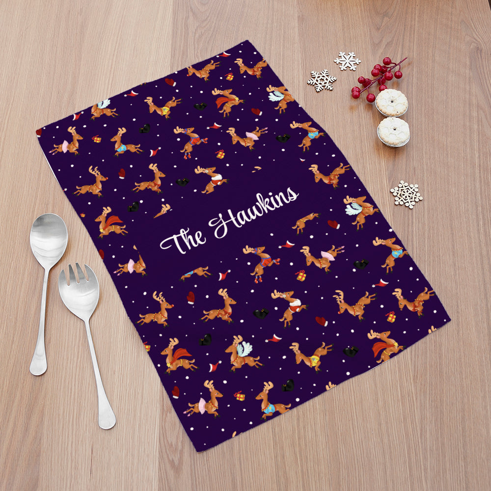 Personalised Reindeer Pattern Tea Towel - Buy Textile Accessories at GiftMasters.co.uk