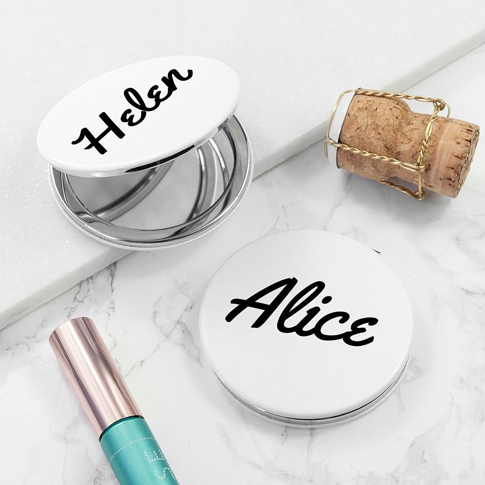 Personalised Round Compact Mirror - Buy Metal Compact Mirrors at GiftMasters.co.uk