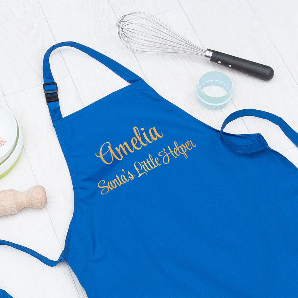 Personalised Santas Little Helper Childrens Blue Waterproof Apron - Buy Textile Aprons at GiftMasters.co.uk