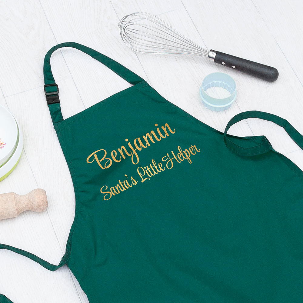 Personalised Santas Little Helper Childrens Green Waterproof Apron - Buy Textile Aprons at GiftMasters.co.uk