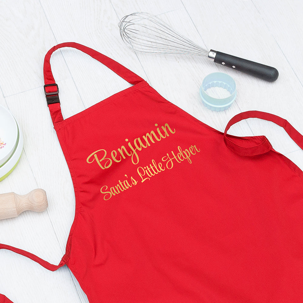Personalised Santas Little Helper Childrens Red Waterproof Apron - Buy Textile Aprons at GiftMasters.co.uk