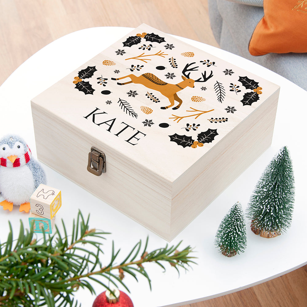 Personalised Scandi Deer Christmas Eve Box - Buy Wooden Keepsake Boxes at GiftMasters.co.uk