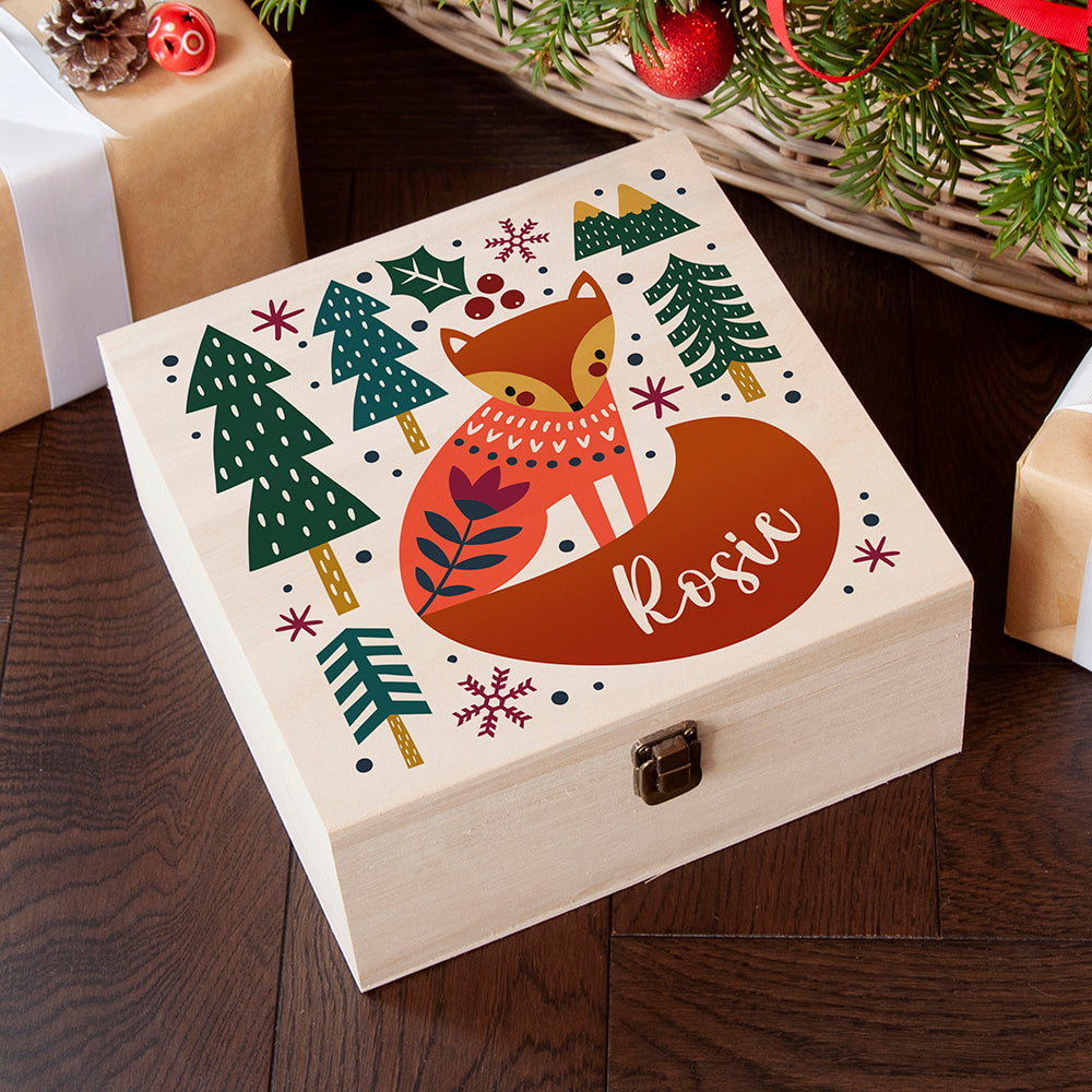 Personalised Scandi Fox Christmas Eve Box - Buy Wooden Keepsake Boxes at GiftMasters.co.uk