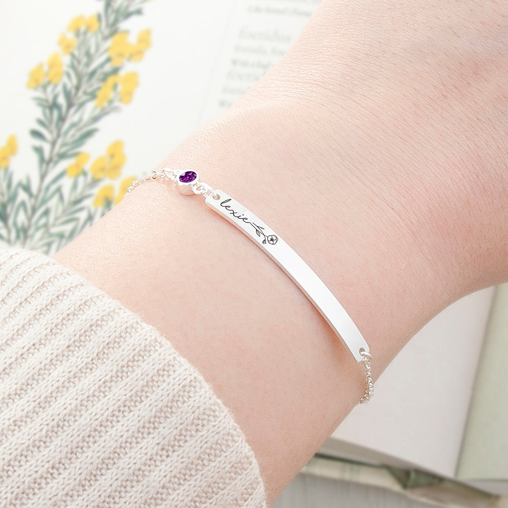 Personalised Silver Birth Flower Swarovski Crystal Bracelet - Buy Metal Jewellery at GiftMasters.co.uk