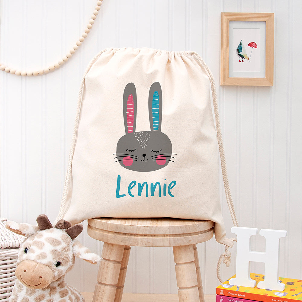 Personalised Sleeping Rabbit Cotton Nursery Bag - Buy Textile Bags at GiftMasters.co.uk