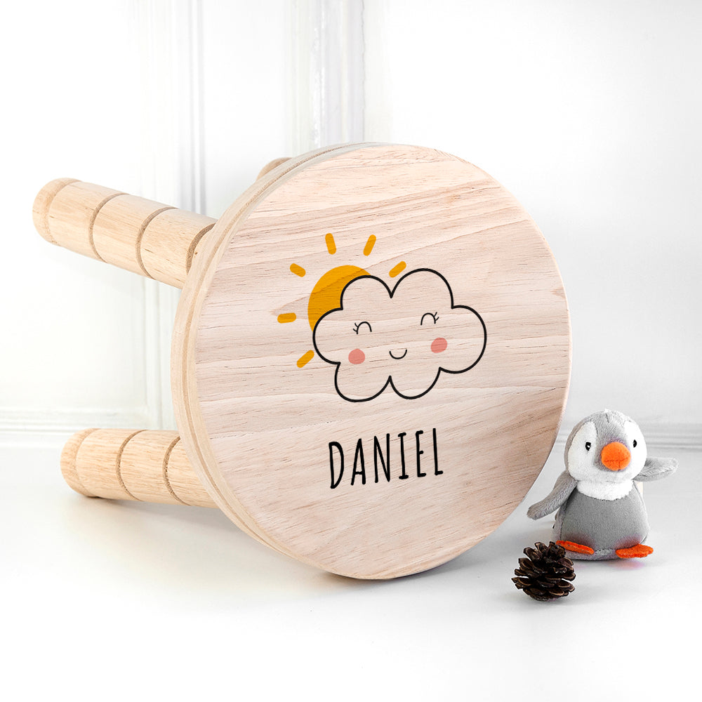 Personalised Smiling Cloud Wooden Stool - Buy Wooden Stools at GiftMasters.co.uk