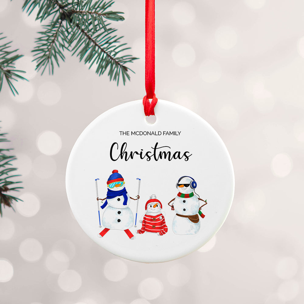 Personalised Snowman Family Christmas Ornament - Buy Ceramic Decorations at GiftMasters.co.uk