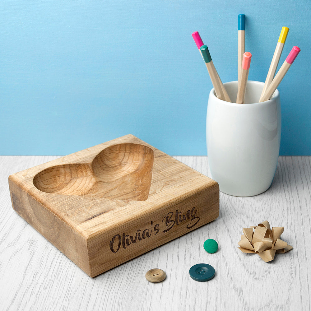 Personalised Solid Oak Trinket Dish - Buy Wooden Desk Accessories at GiftMasters.co.uk