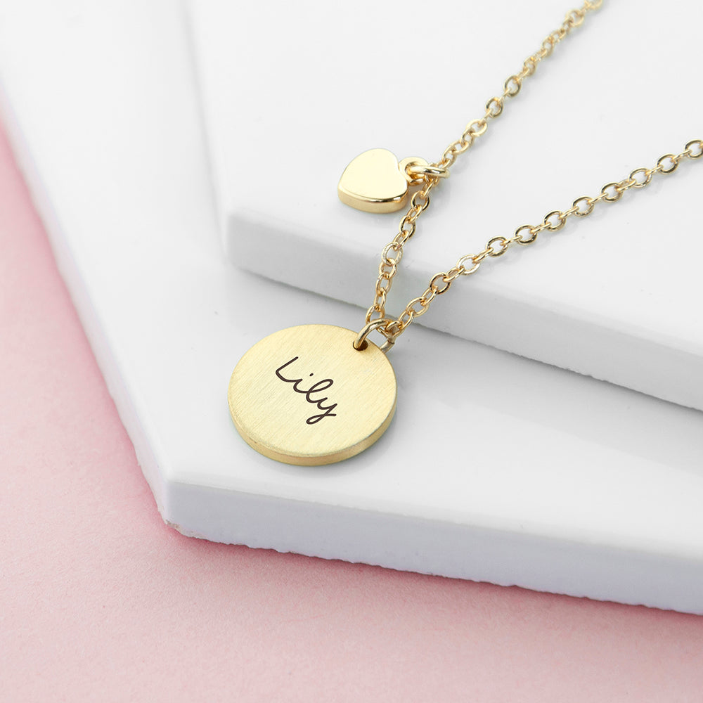 Personalised Summer Style Heart and Disc Necklace - Gold - Buy Metal Jewellery at GiftMasters.co.uk