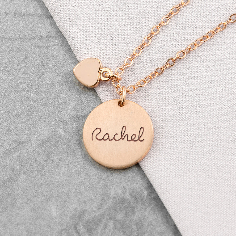 Personalised Summer Style Heart and Disc Necklace - Rose Gold - Buy Metal Jewellery at GiftMasters.co.uk