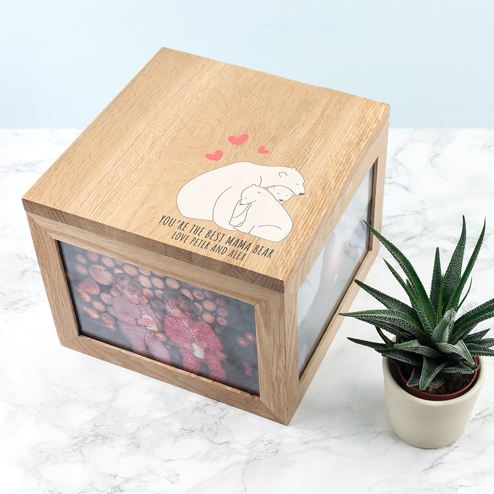 Personalised The Best Mama Bear Large Oak Photocube Box - Buy Wooden Keepsake Boxes at GiftMasters.co.uk