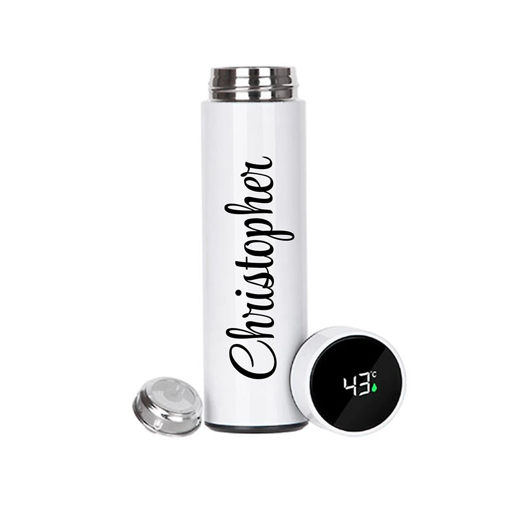 Personalised Thermos with Temperature Display in Black - Buy Metal Water Bottles at GiftMasters.co.uk