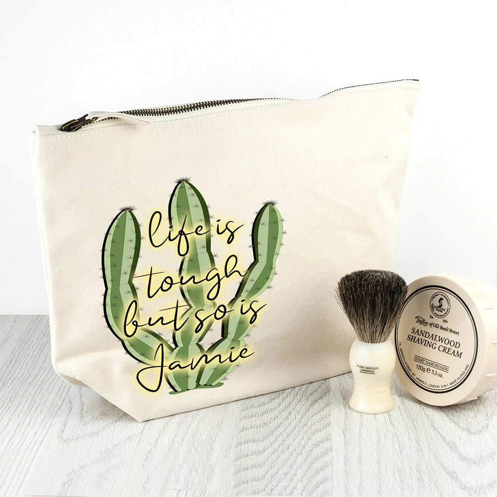 Personalised Tough as Cactus Cream Wash Bag - Buy Textile Bags at GiftMasters.co.uk