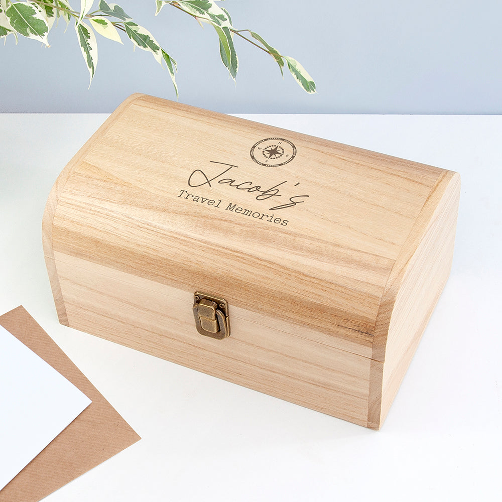 Personalised Travel Memories Keepsake Chest - Buy Wooden Chests at GiftMasters.co.uk