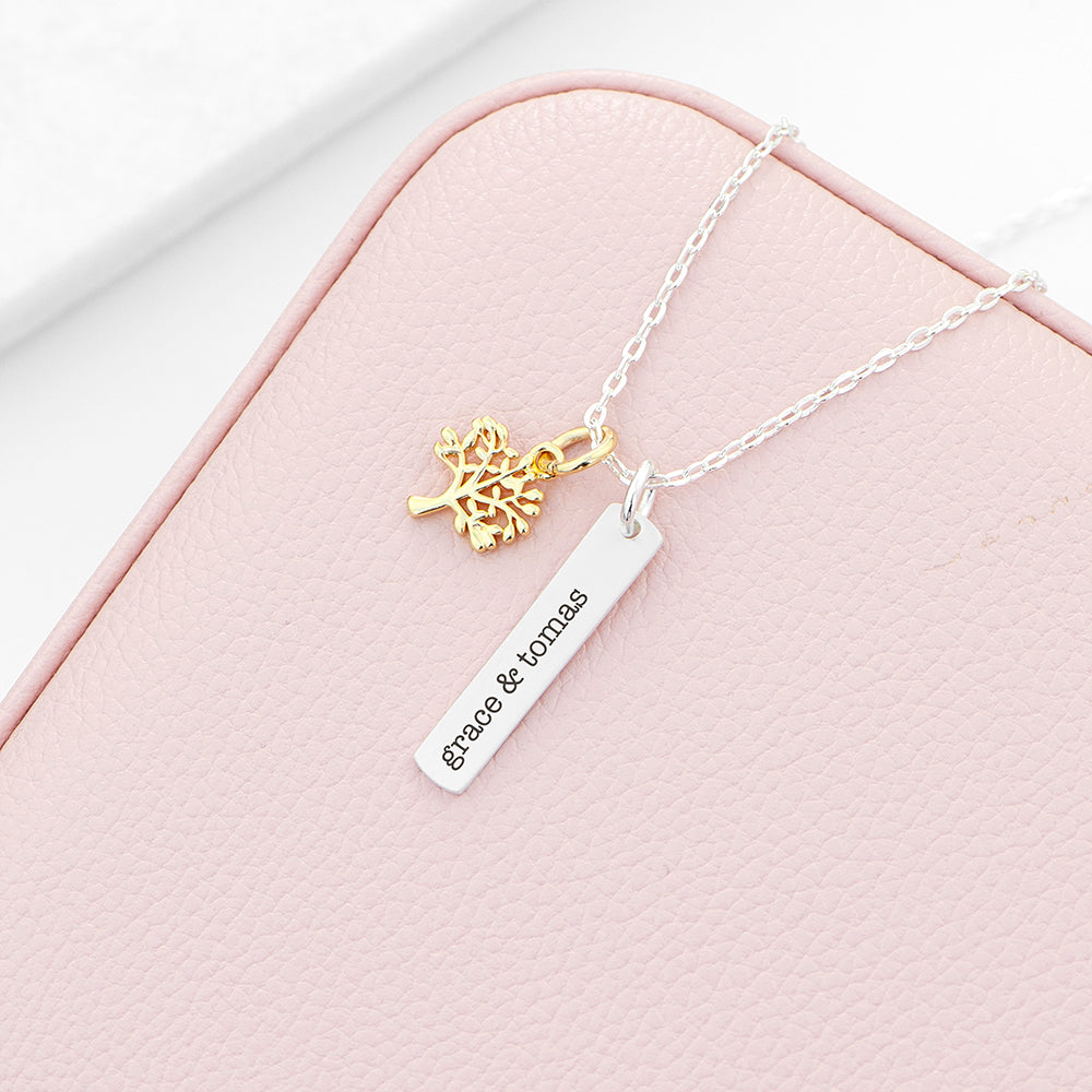 Personalised Tree of Life Vertical Bar Necklace - Buy Metal Jewellery at GiftMasters.co.uk