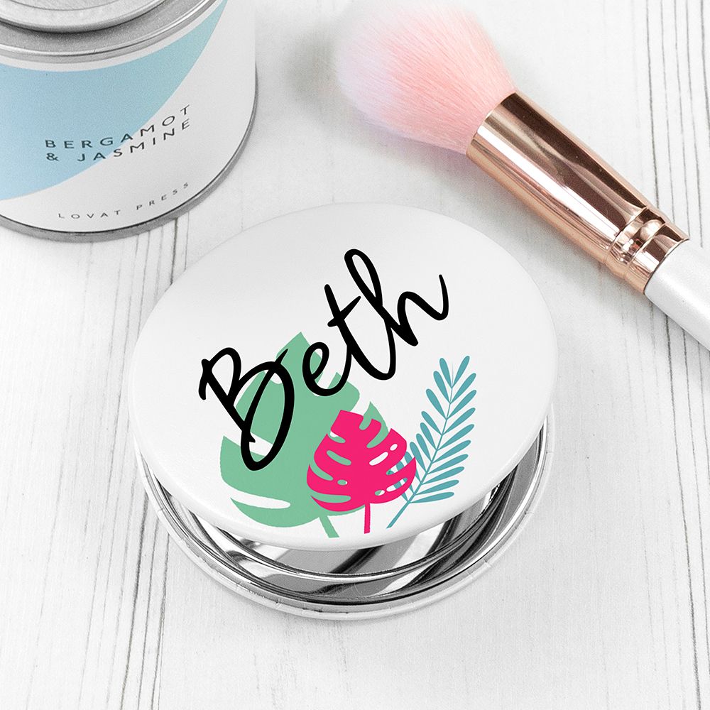 Personalised Tropical Round Compact Mirror - Buy Metal Compact Mirrors at GiftMasters.co.uk