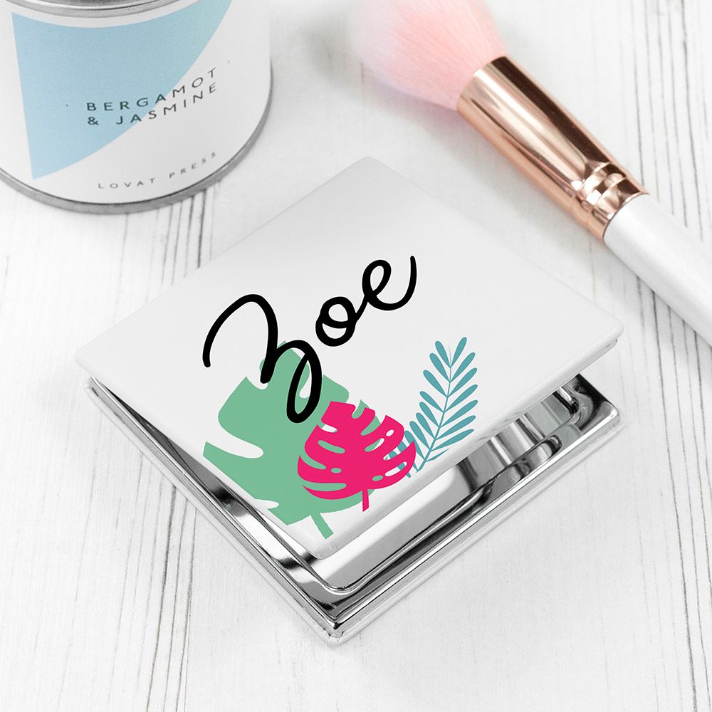 Personalised Tropical Square Compact Mirror - Buy Metal Compact Mirrors at GiftMasters.co.uk