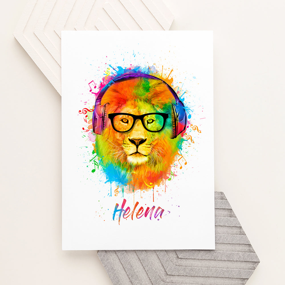 Personalised Watercolour Lion Wild Side Musical Print - Buy Paper Print at GiftMasters.co.uk