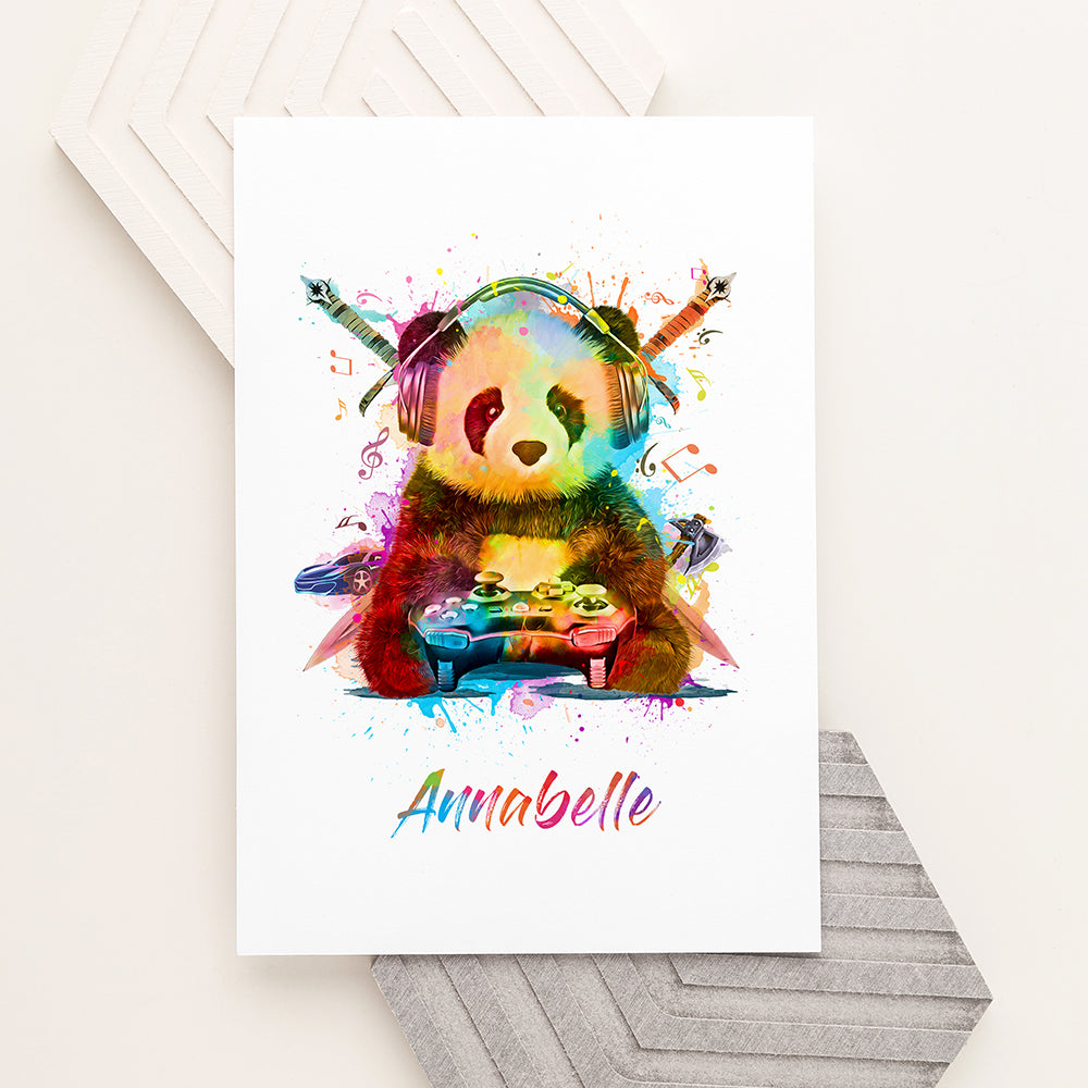 Personalised Watercolour Panda Gaming Print - Buy Paper Print at GiftMasters.co.uk