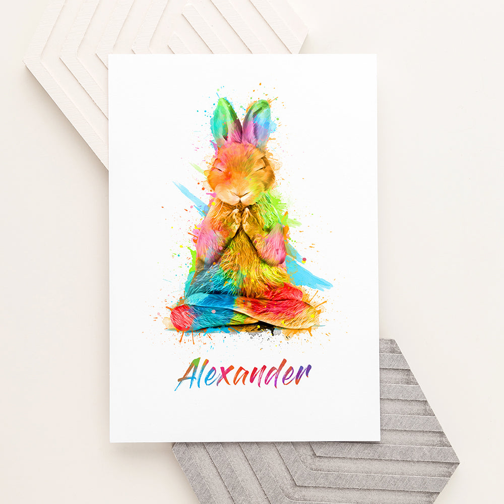 Personalised Watercolour Rabbit Meditation Print - Buy Paper Print at GiftMasters.co.uk
