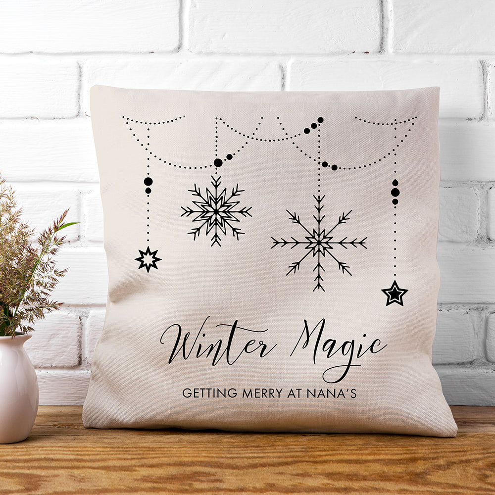 Personalised Winter Magic Cushion Cover - Buy Textile Cushion Covers at GiftMasters.co.uk