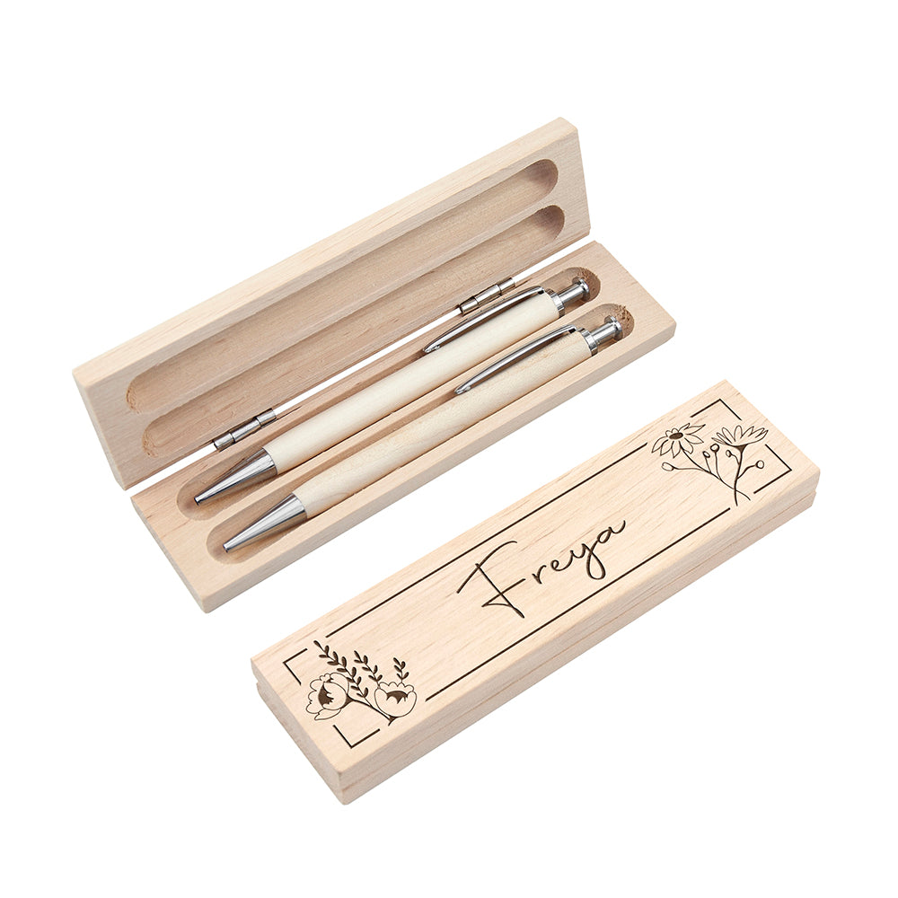 Personalised Wooden Floral Pen Set - Buy Wooden Desk Accessories at GiftMasters.co.uk