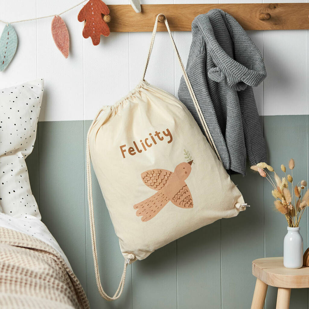 Personalised Woodland Bird Cotton Nursery Bag - Buy Textile Bags at GiftMasters.co.uk