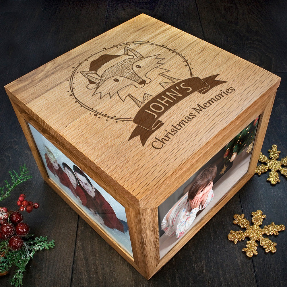 Personalised Woodland Fox Christmas Christmas Memory Box - Buy Wooden Keepsake Boxes at GiftMasters.co.uk