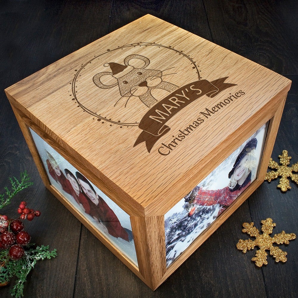 Personalised Woodland Mouse Christmas Memory Box - Buy Wooden Keepsake Boxes at GiftMasters.co.uk
