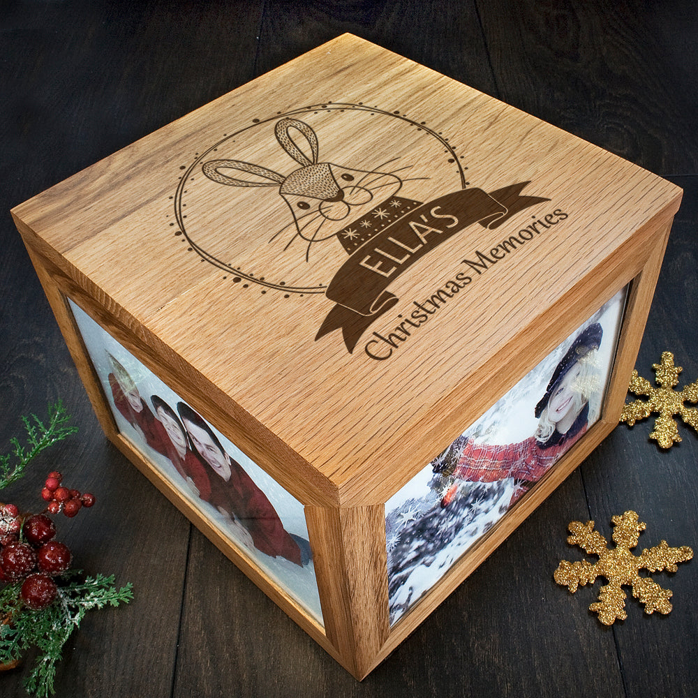 Personalised Woodland Rabbit Christmas Memory Box - Buy Wooden Keepsake Boxes at GiftMasters.co.uk