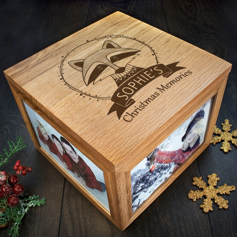 Personalised Woodland Raccoon Christmas Memory Box - Buy Wooden Keepsake Boxes at GiftMasters.co.uk