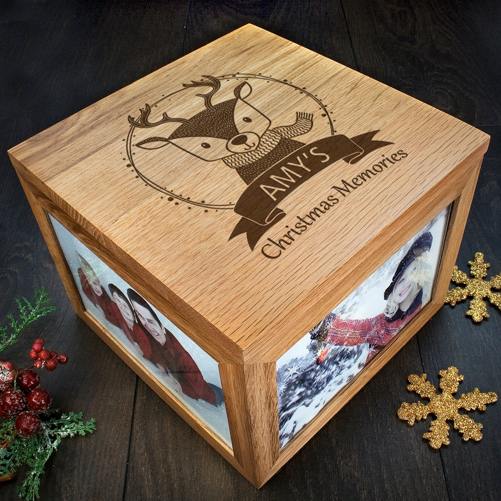 Personalised Woodland Reindeer Christmas Memory Box - Buy Wooden Keepsake Boxes at GiftMasters.co.uk